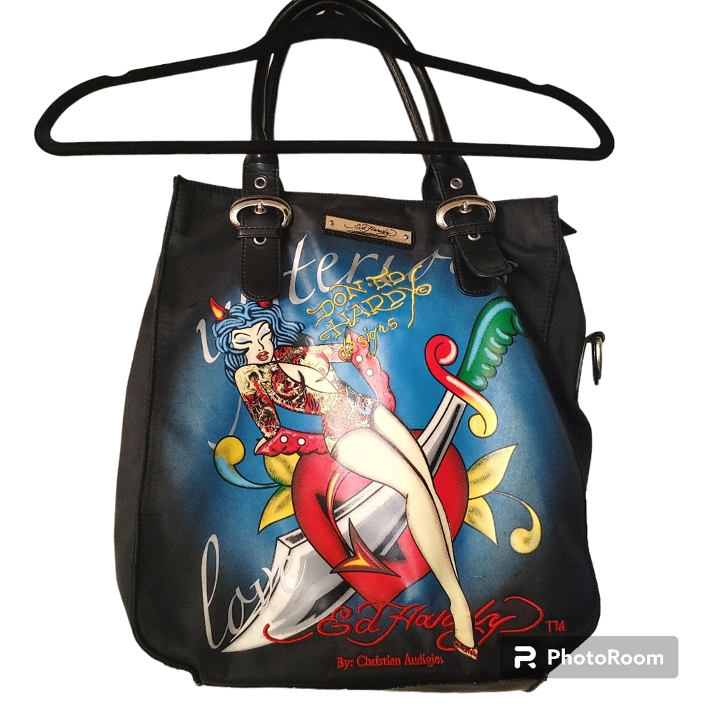 Ed Hardy Y2K Rare Graphic Shoulder Bag 15" x 14"
